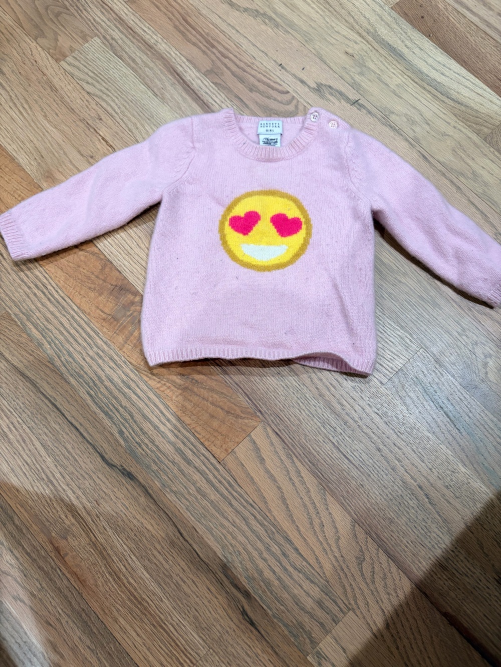 Barneys NY baby girl cashmere smiley heart eyes emoji face sweater